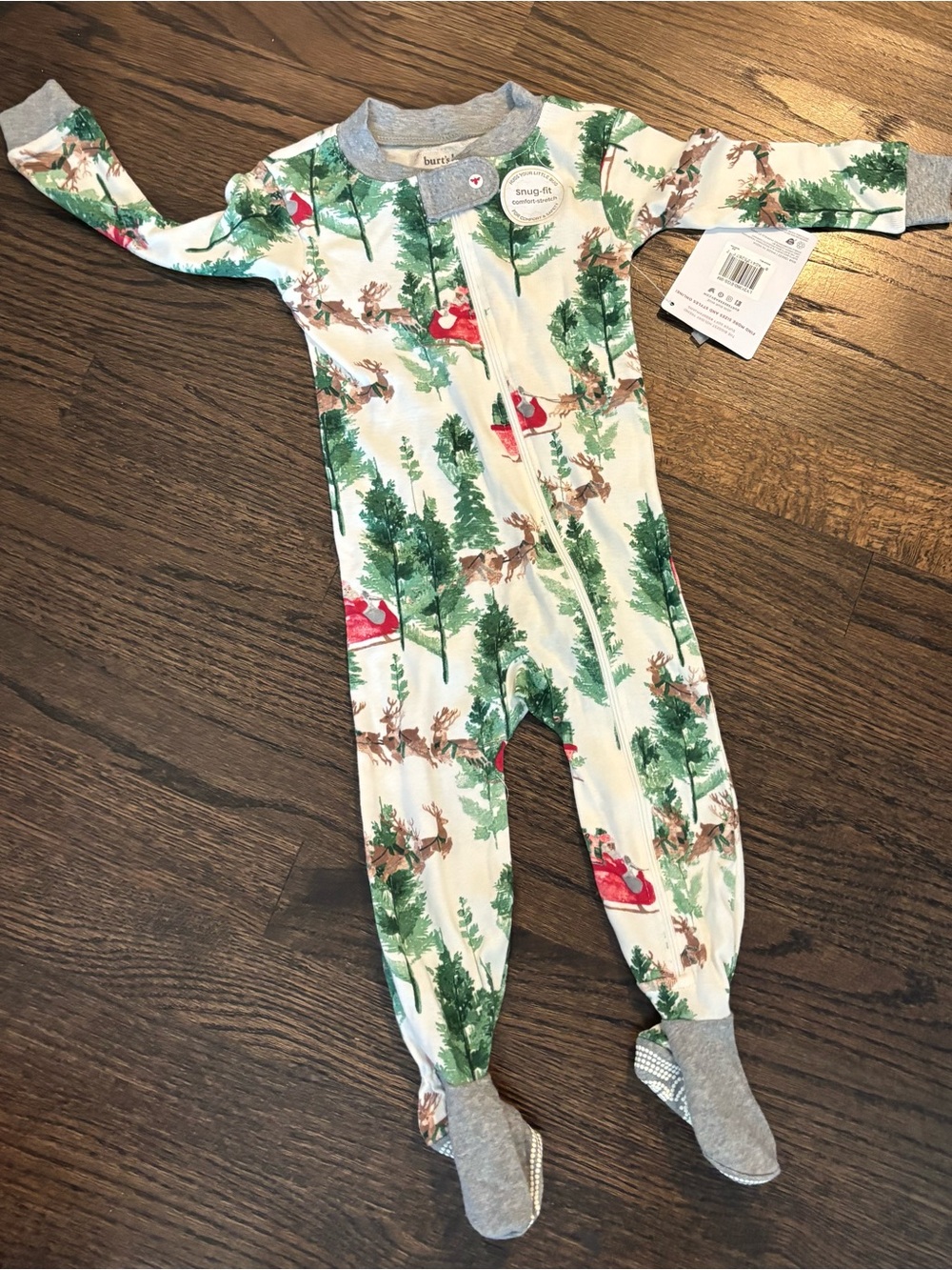 Burt's Bees Baby Green Christmas Woodland Zip One-Piece Pajamas
